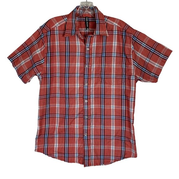 True Rock Plaid Shirt Size M Beach Rust Chest Pocket Short Sleeve Norm Gorp - Picture 1 of 12